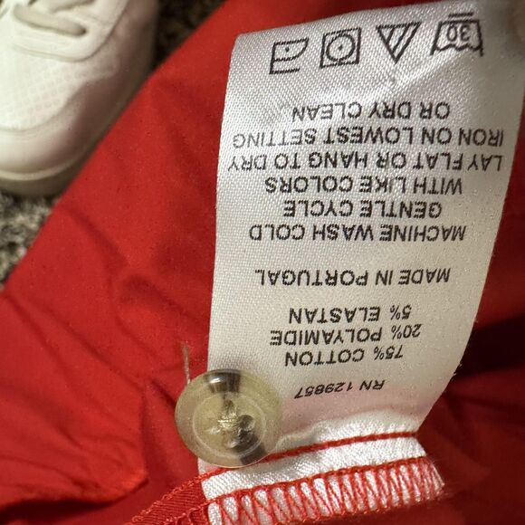 The Shirt Rochelle Behrens Dress Womens Medium Red Button Front Ruffle Hem - Picture 6 of 6